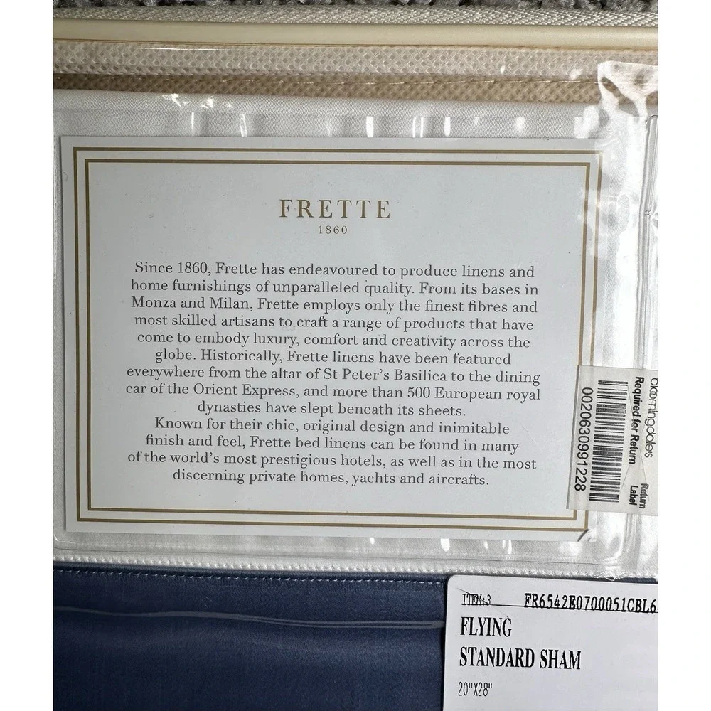 Frette‎ Flying Standard Sham Milk GrisBlu White Blue 20x28 Cotton Italy
